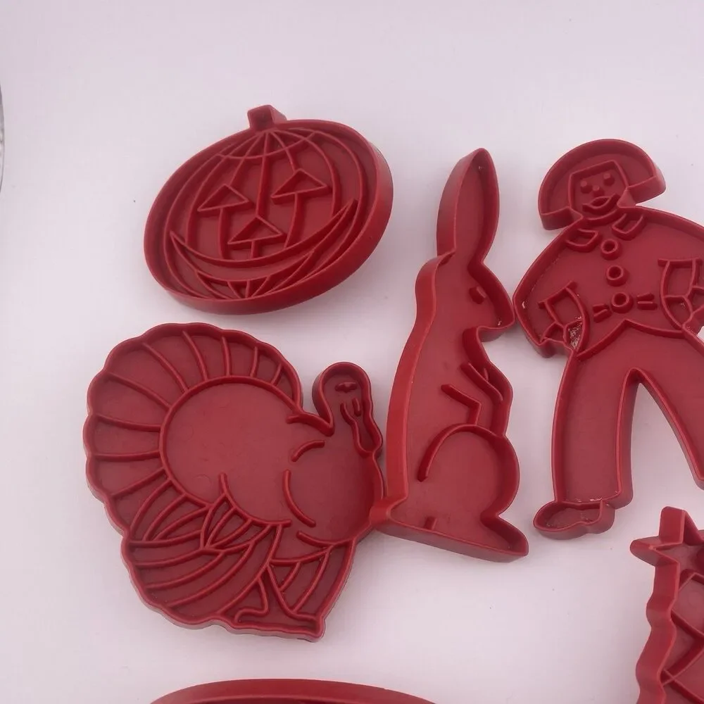 Vintage Tupperware Set of 7 Red Holiday Cookie Cutters